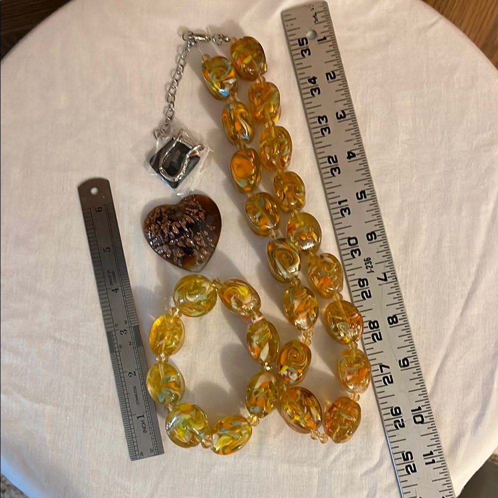 Yellow Glass Bead Necklace & Bracelet set